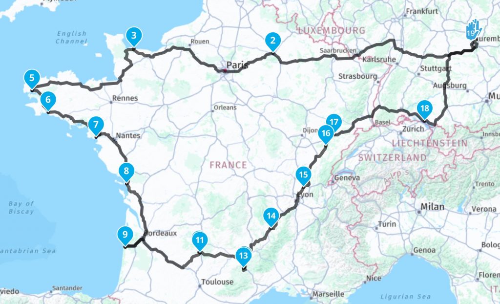 Rundfahrt durch Frankreich Routenplanung